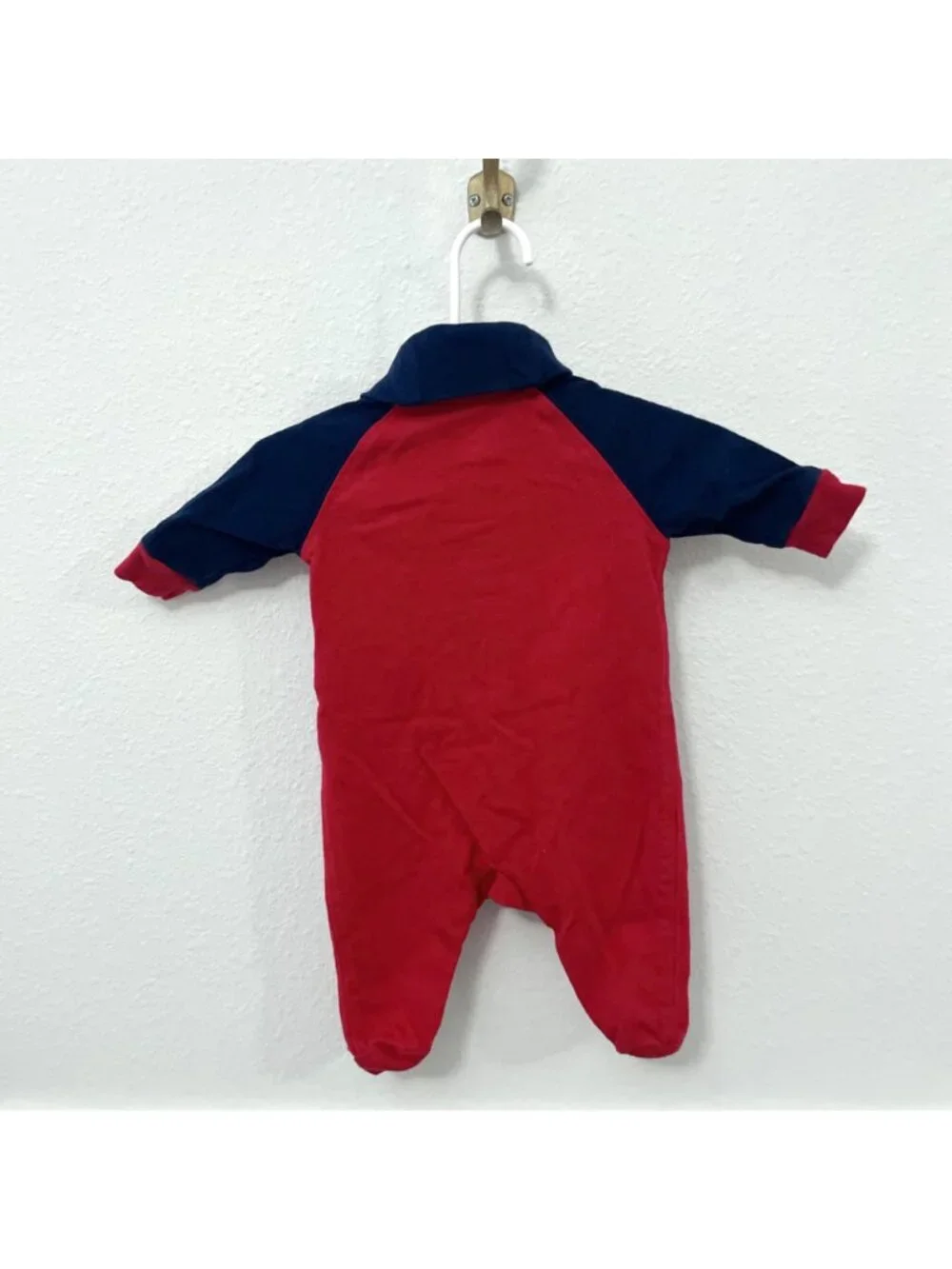 Ralph Lauren Baby Boys Shawl-Collar Cotton Coverall Red Blue Newborn Classic